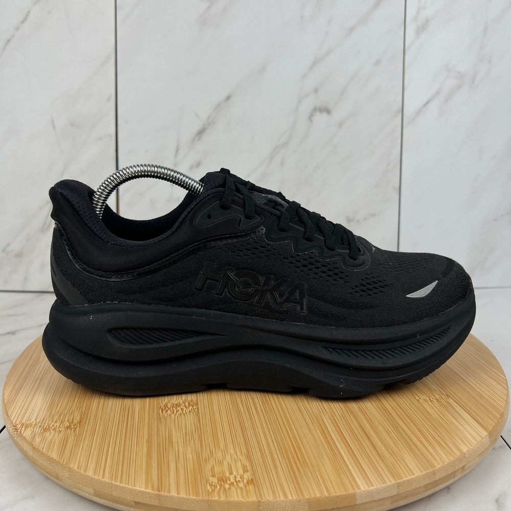 Hoka One Bondi 9 Womens Size 10 D WIDE Triple Black Running Shoes 1162014 BBLC